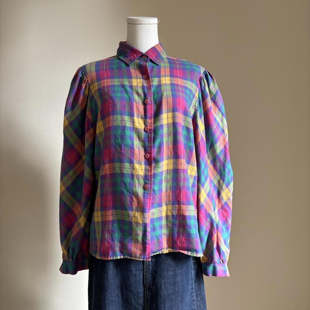 90e rainbow plaid button up